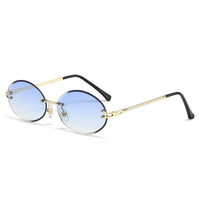 Black Metal Oval Women's Sunglasses Trend  Vintage Rimless Sunglasses For Women Fashion Designer Small Shades UV400 Oculus