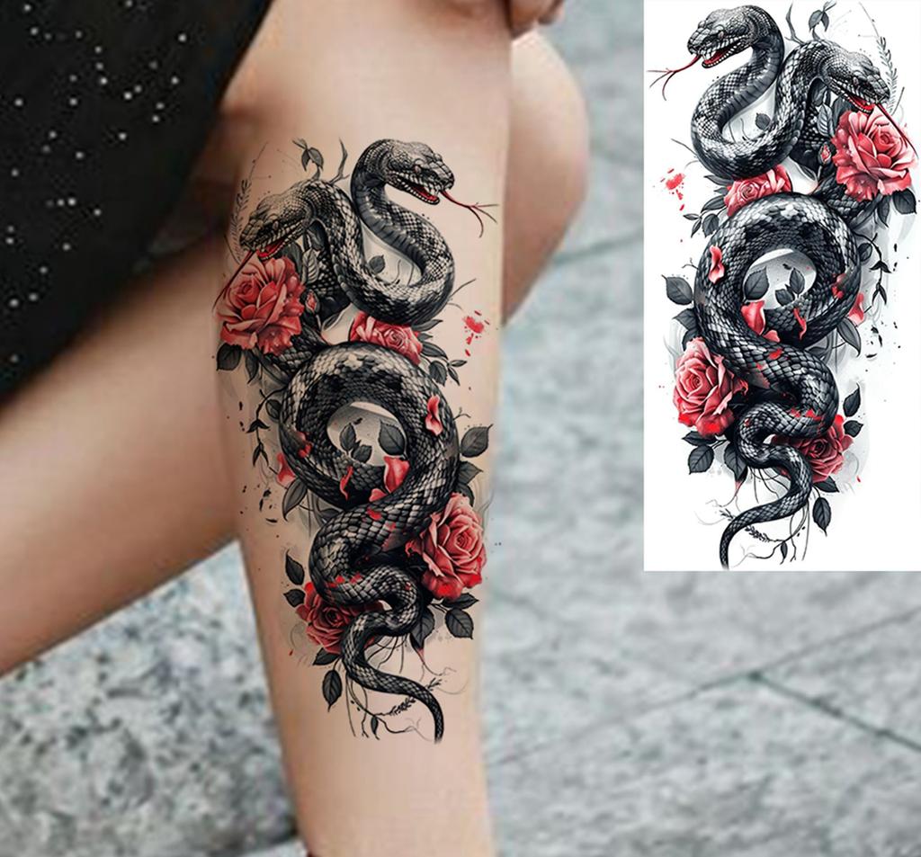 1 Sheet Snake Butterfly Compass Flowers Temporary Tattoos For Women Girls Waterproof Realistic Fake Tattoo Sticker Long Lasting