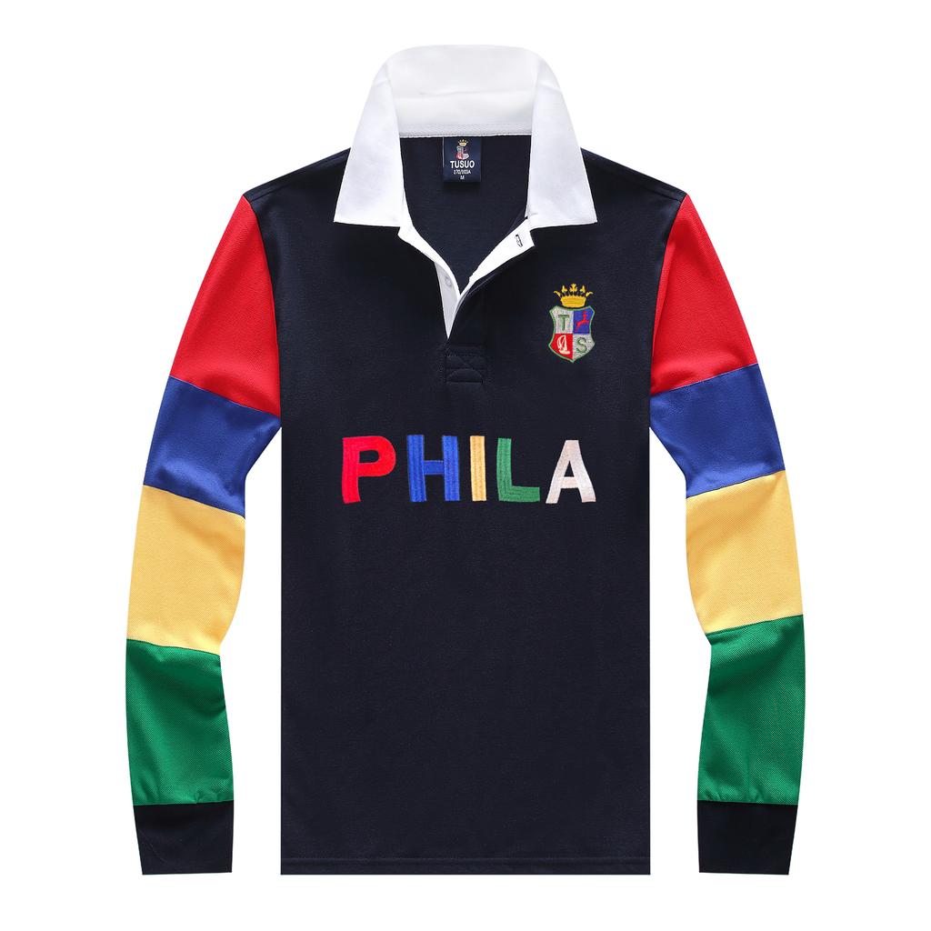 TrendHub Men's Polo Shirt USA Philadelphia Royal Short Casual Sport Party High-end Cotton Embroidery Luxury Contrast Color