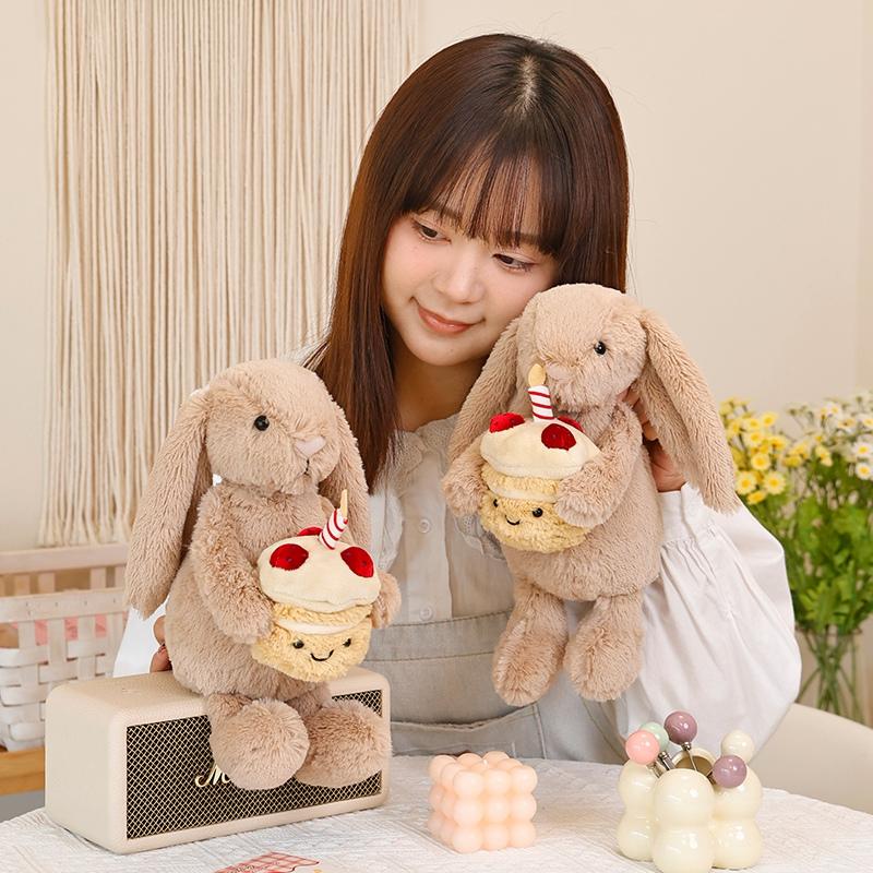31cm Bonnie Rabbit Plush with Birthday Cake Cute Bunny Doll Easter Gift Kids Birthday Decor