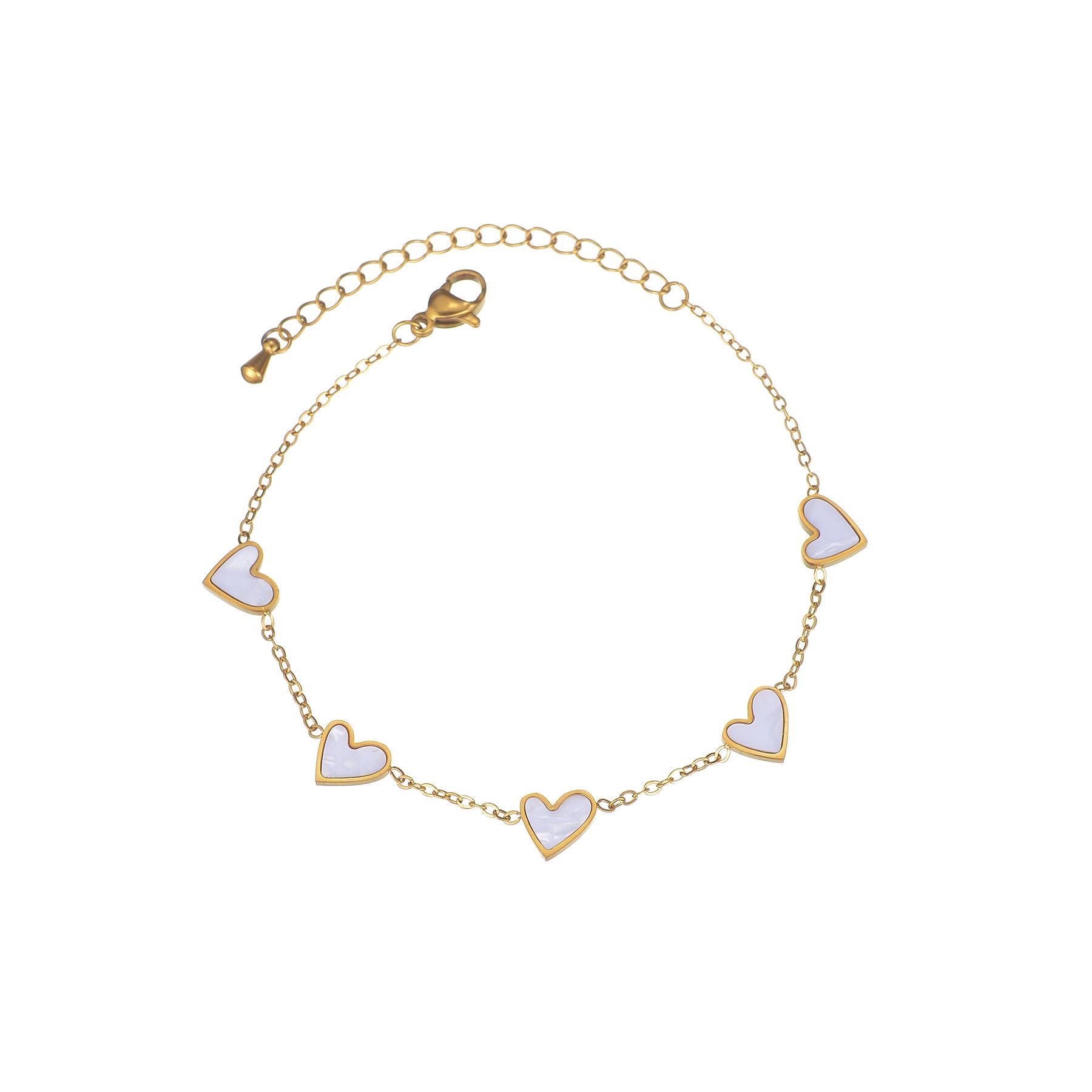 Atoztide Fashion Simple Oil Drop Heart Bracelet for Women Stainless Steel Trendy Five Hearts Gold Color Bracelet Jewelry Gifts белый