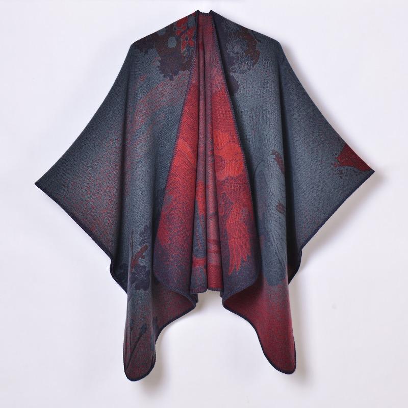 New Bawang Tea Ji Shawl Ladies Travel Photo Shawl Retro Thickened Jacquard Split Shawl