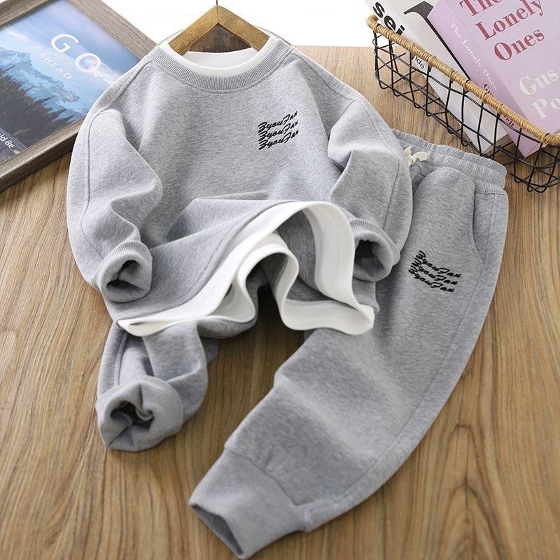 

Boys Clothing Set Spring Autumn Fake Two Pieces Sweatshirt+Pants 2Pcs for Teen Boys Casual Tracksuit 170 сірий