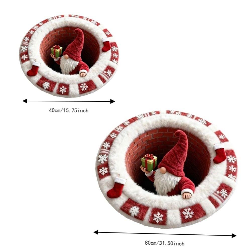 Non-Slip Round Vortex Carpet Santa Claus Christmas Doormat 3D Illusion Rug  Christmas