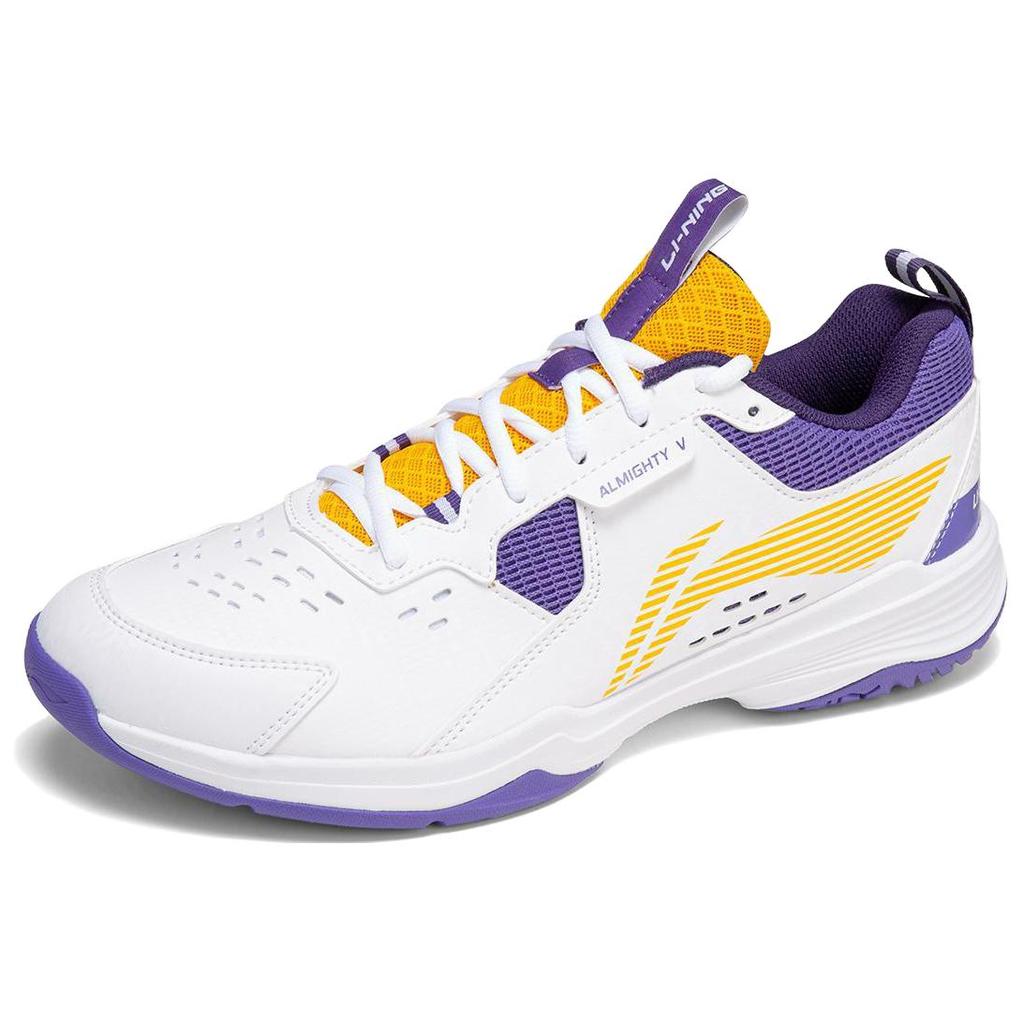 Li Ning Ace V Collection Cushioning Slip Resistant Abrasion Resistant Low Top Badminton Shoes Unisex White Purple AYTT001-4