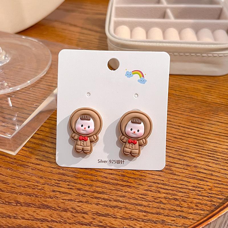 Summer Cartoon Cute Fruit Anthropomorphic Q Version Fun Girl Stud Earrings Peach Cow Flowers