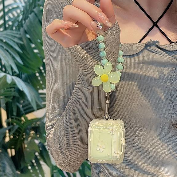 Applicable To Apple AirPods 1/1/1/1 Generation Pro1 Bluetooth Headset Case Soft Case, Ice Through Green Flower