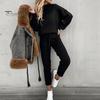 Solid Color 2 Pcs/Set Women Tracksuit Loose Half Turtleneck Casual Elastic Waist Keep Warm Drawstring Sportwear Sweatshirt Sweatpants Suit