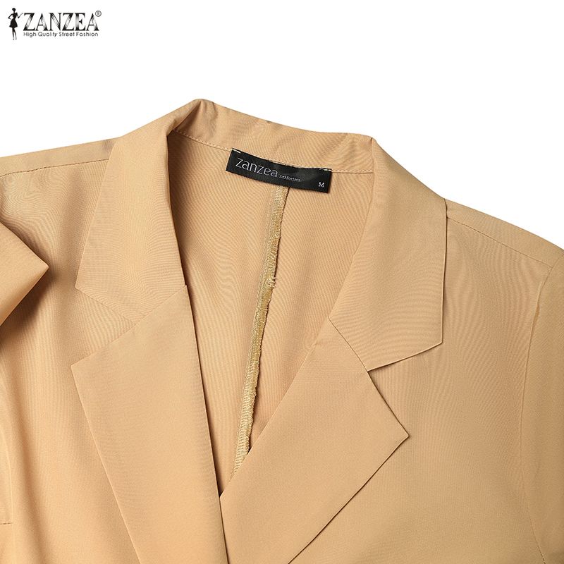 ZANZEA Rochie Casual Femei cu Rever Crestat, Mâneci Lungi Largi, Plisată