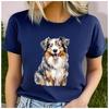Unisex 100% Polyester Summer Top Watercolor Hand-drawn Shepherd Dog Print Loose Round Neck Short Sleeve Fashion for Lovers