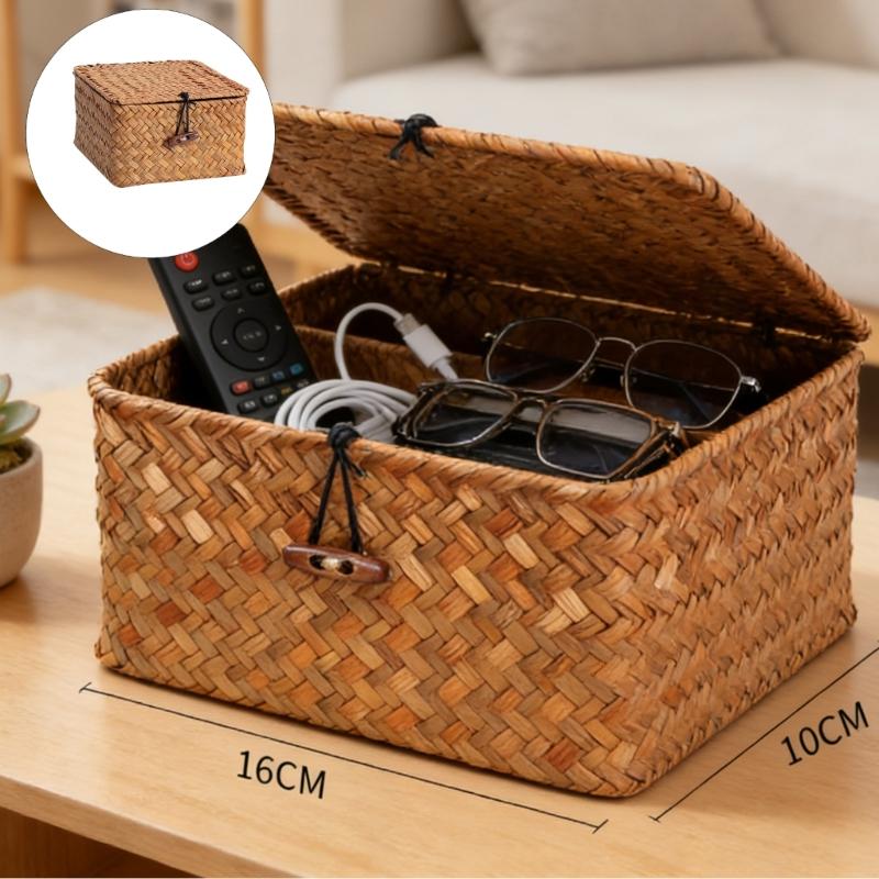 Panier en osier fonctionnel avec couvercle pour organiser les jouets, les vêtements et les articles ménagers Fabriqué à partir de matériaux durables et respirants
