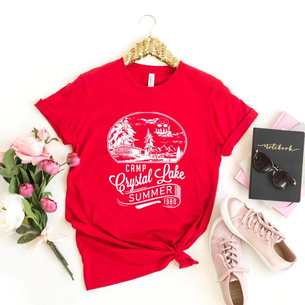Vintage Camp Crystal Lake TShirt Horror Movie Retro Shirts Halloween Tees Gothic Shirt Unisex Summer Short Sleeves Casual Tops