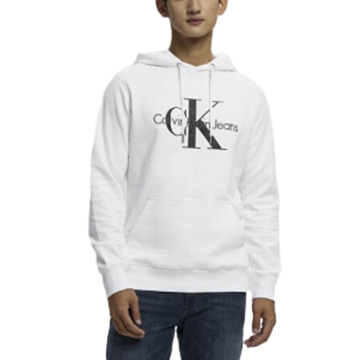 Calvin Klein Letter Embroidered Cotton Hoodie Unisex Hoodies White ZM02079-YAF