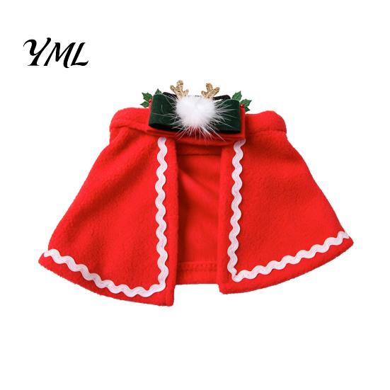 Cat Party Clothes Pet Christmas Cape with Bow, Red Cloak for Small Medium Dogs & Cats, Holiday Apparel Outfit White Wavy Trim, Festive Costume Pets
