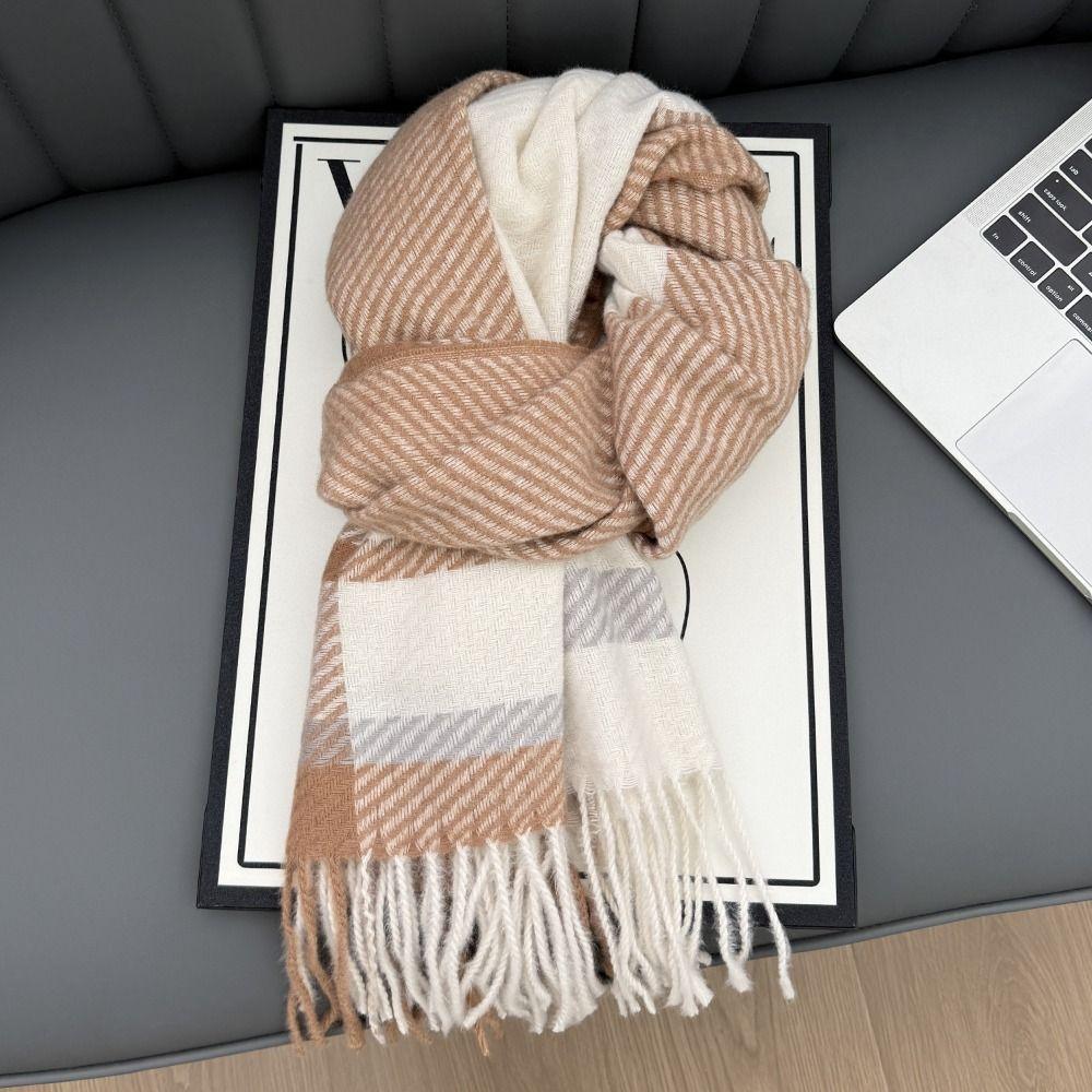 Thickened Women's Cashmere Scarf Korean Style Winter Neck Warmer Fashion Checkered Scarf  Women