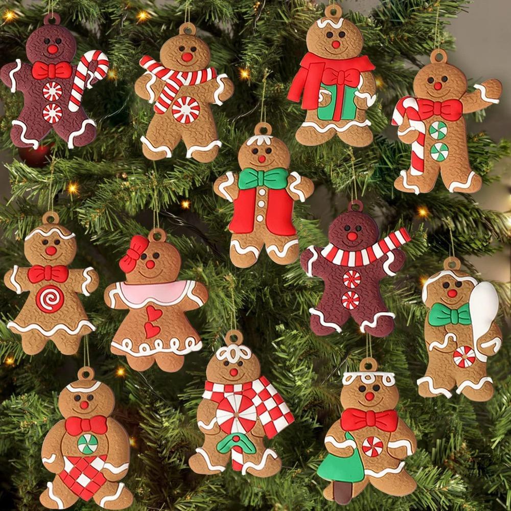 

12pcs New Gingerbread Man Christmas Tree Hanging Pendant Wooden Funny Xmas Tree Ornament Kid Gift Home Decoration New Year Decor
