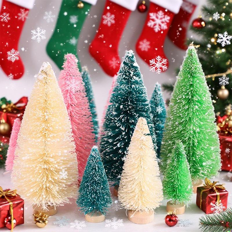8pcs Artificial Mini Christmas Pine Tree Wooden Multicolor Neol Xmas Tabletop Ornament Decor Christmas Decorations for Home