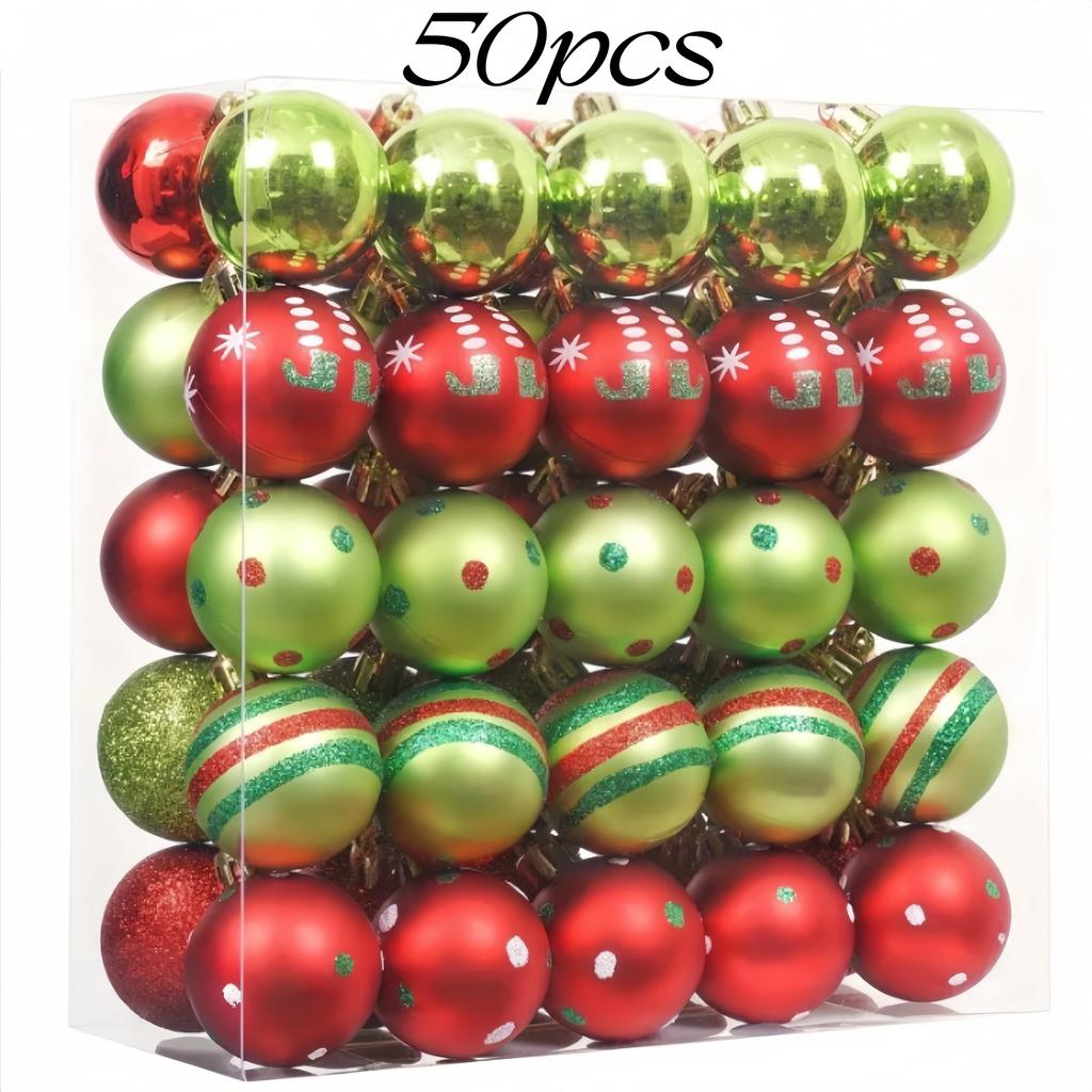 50Pcs Christmas Ball Decoration Red Green Painted Xmas Ball Ornaments Set 40Mm Hanging Xmas Ball For Holiday Atmosphere Decor