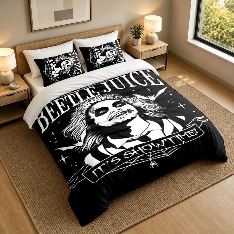 3Pcs Bedding SetBeetlejuice Soft Bed Sheet and Two Pillowcases Home Bedroom Decor