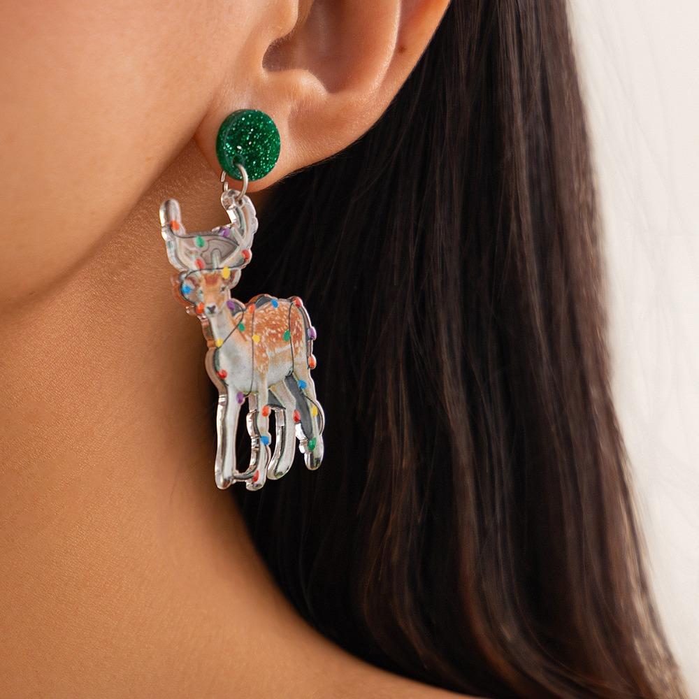 Jewelry Elk Pendant Cat Xmas Earrings Studs Fashion Quicksand Dangle Earrings  New Year