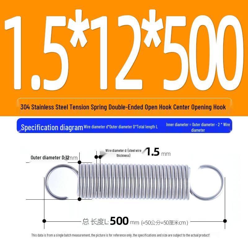 Arc de extensie din oțel inoxidabil 304 de 500 mm cu cârlige deschise și inel cu buclă dublă, personalizabil.