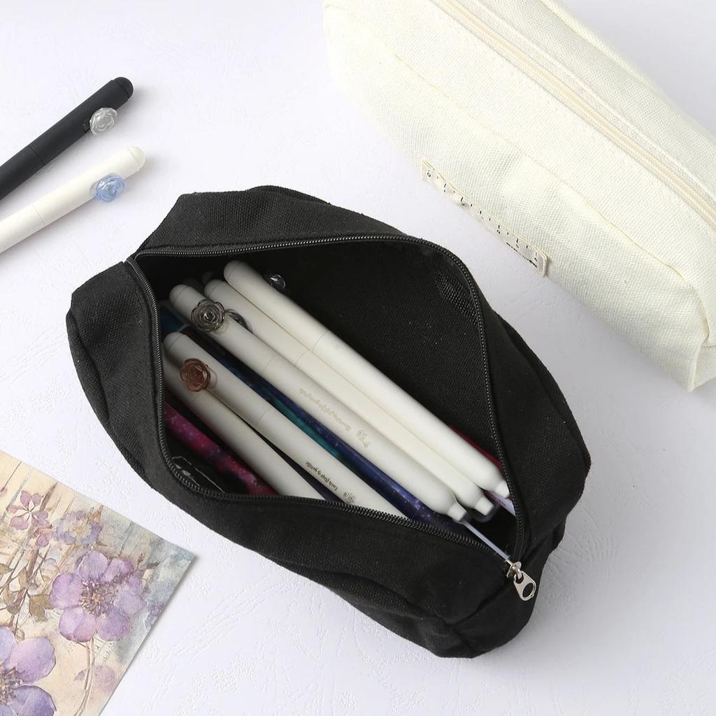 1PC Simple Solid Color Pencil Case Zipper Portable Stationery Storage Bag Outdoor Storage Student Back-to-School Supplies
