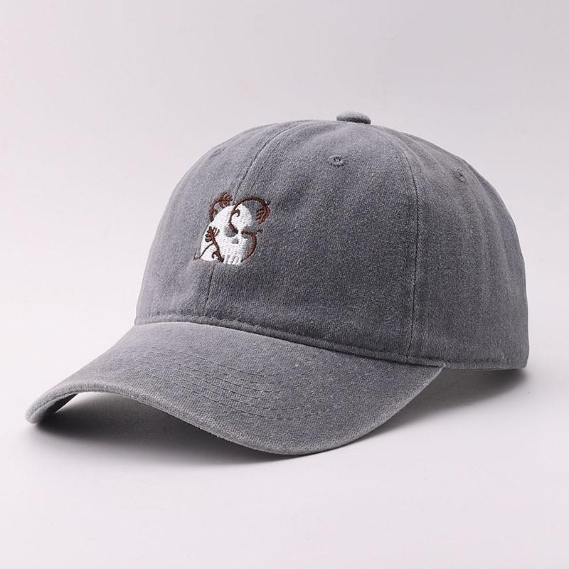 Cotton Washed Denim Baseball Cap Embroidered Skull Adjustable Sun Hat Men Women