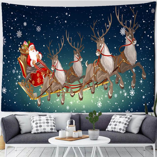 

Рождественское звездное небо коттедж гобелен мультфильм праздничный подарок настенный милый катание на лыжах старик домашний фоновый декор 95x70 CM