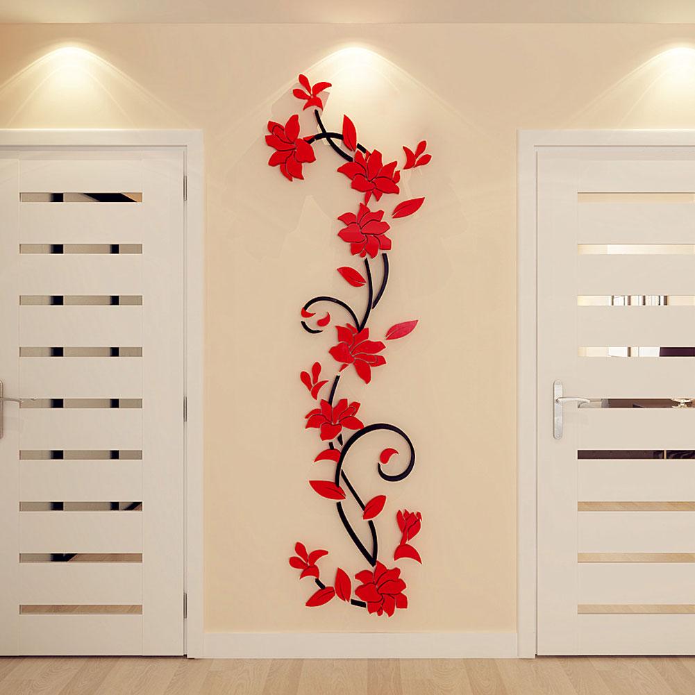 Romantic Floral Wall Decor Home Art Decor Removable Decal 3D Rose Flower Rattan Wall Stickers for Office Bathroom Living Room