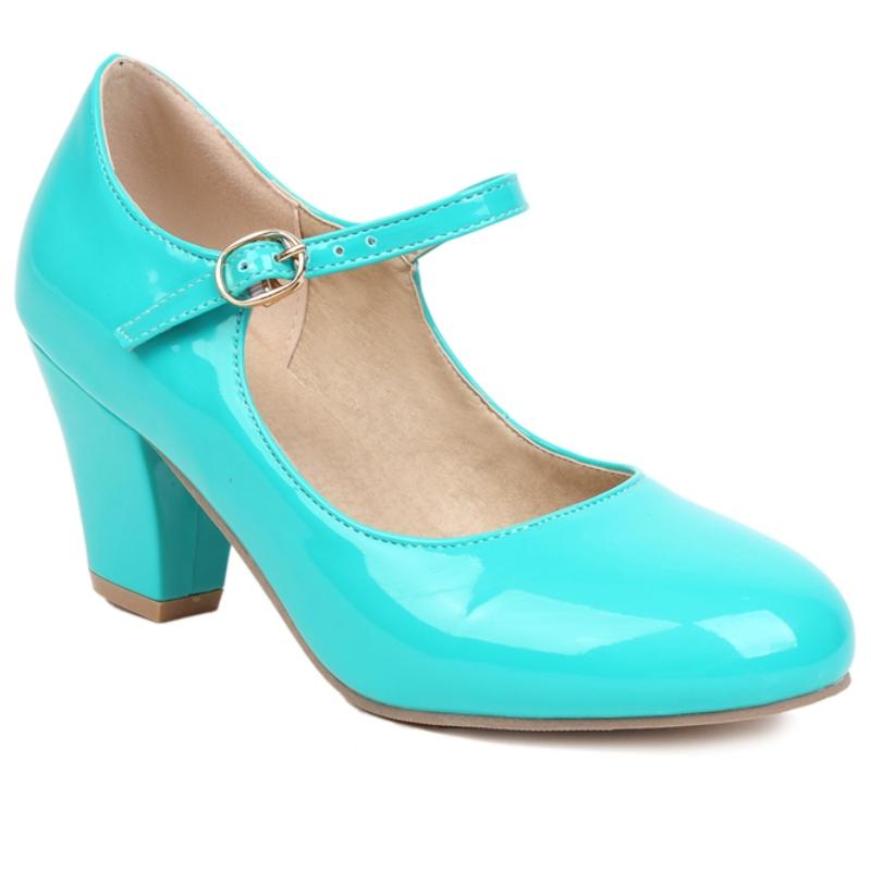 Women's Block High Heels Pumps Big Size 45 Lolita Mary Jane Shoes Elegant Black Red Pink Blue Heeled Office Wedding Shoes Ladies