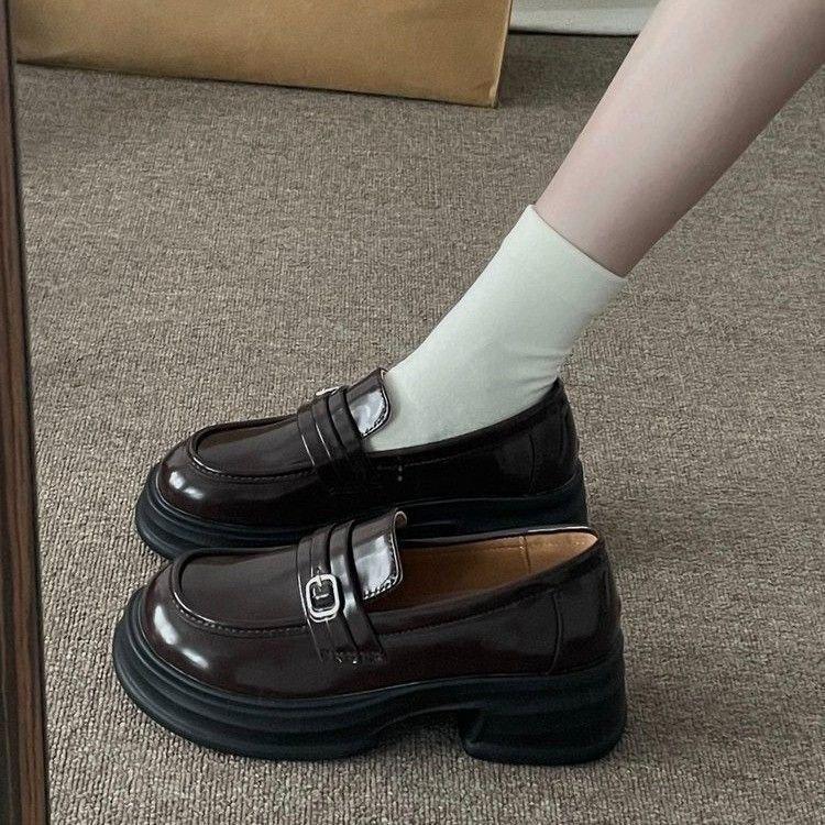 

Ретро взрыв британский стиль платформа на высокой подошве маленькие кожаные туфли женские 2025 осень новая французские лоферы на одной педали 40 коричневый