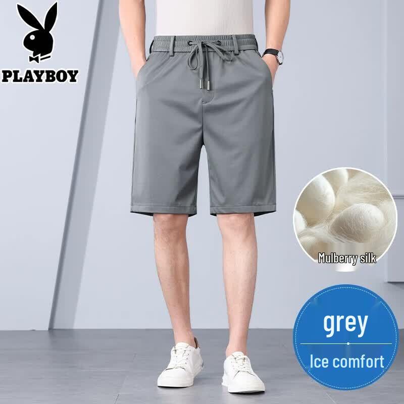 PLAYBOY Men's Silk Blend Ice Silk Casual Shorts