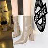 Fashion Fashion Simple Warm Mid-Calf Chunky Block Heels Women Boots Pointed High-Heeled Pu Leather Slimming Boots Autumn Winter
