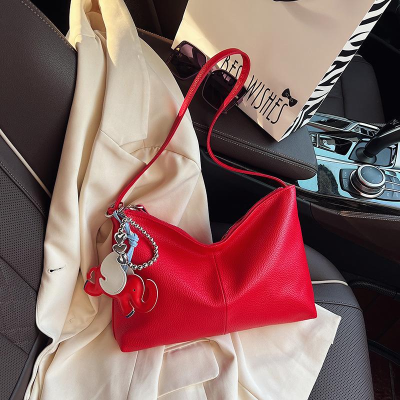 Large capacity bag women's summer new 2025 fashion shoulder bag texture lychee pattern bucket bag commuter tote bag