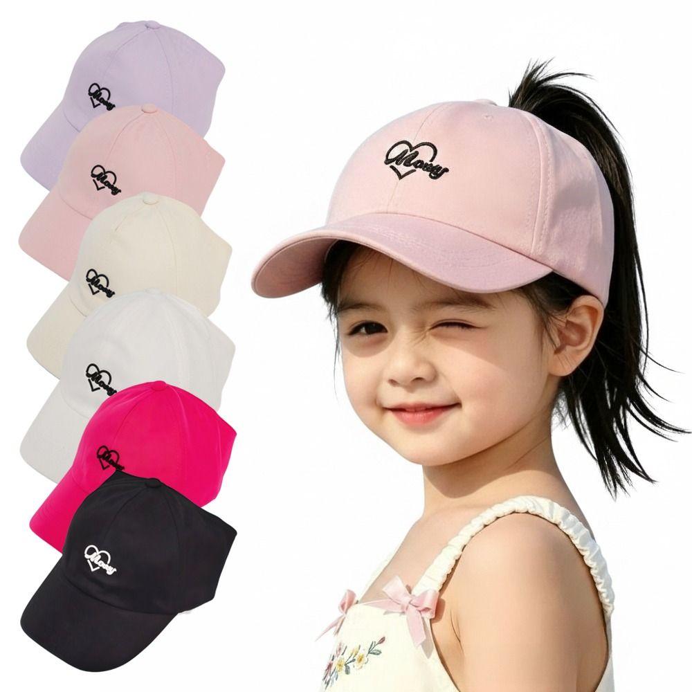 Solid Color Heart Embroidered Baseball Hat Breathable Visor Cap Parent-child Cap For Women Kids
