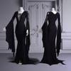 Women Long Dress V-Neck Flared Sleeves Solid Color Irregular Sway Design Lace-Up Gown Robe Halloween Costume