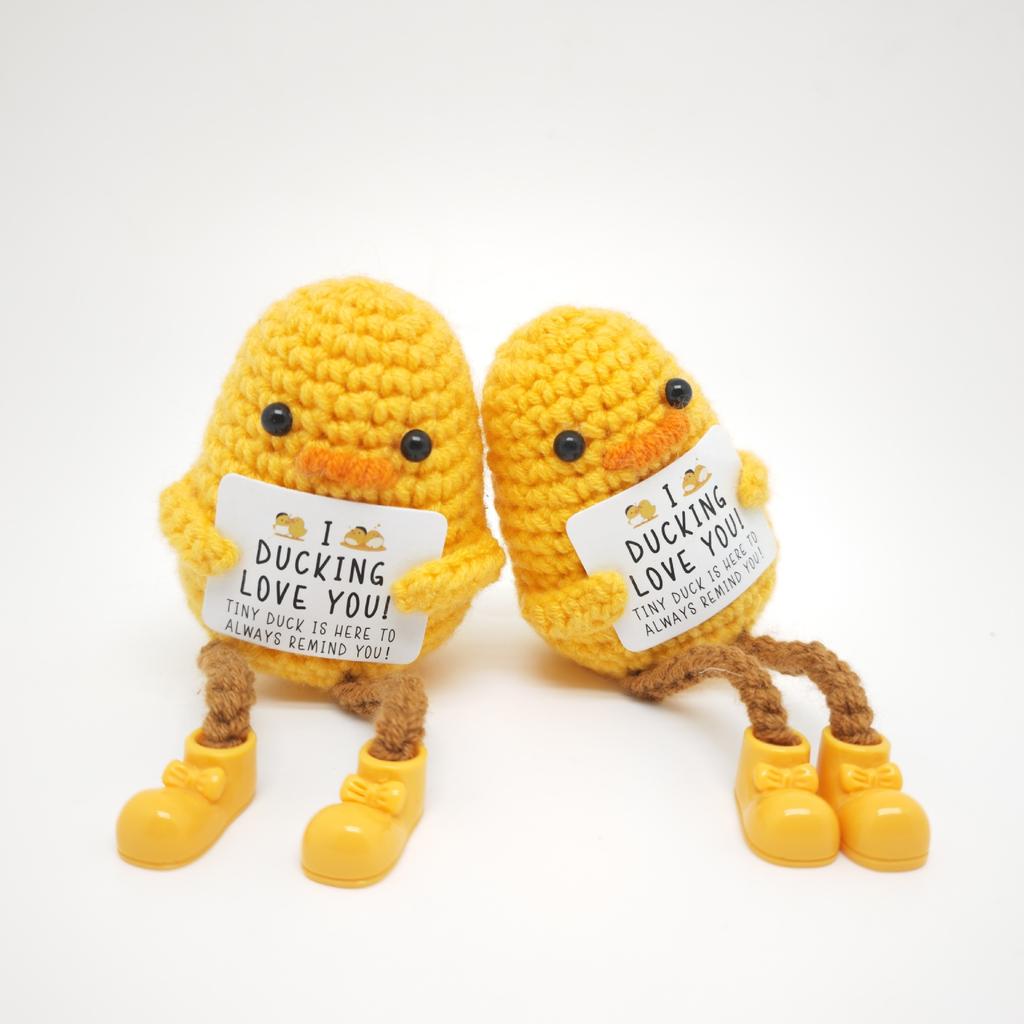 Cute Handwoven Positive Energy Duck Ornaments Handmade Crochet Support Emotional Long Leg Duck Home Room Decor Christmas Gift