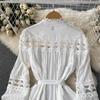 Abiti autunnali A-LINE da donna casual in pizzo vintage primaverile scava fuori maniche lunghe a lanterna monopetto
