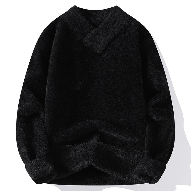 2024 Men s V-neck Faux Mink Velvet Knit Sweater L чёрный