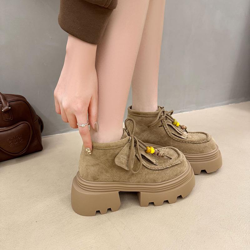 Retro Thick-soled Martin Boots for Women's 2025 Autumn New Fashionable Versatile Frosted Leather Muffin Small Locomotive Short Boots
