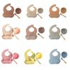 Silicone Bib & Tableware Set: Snail Bowl, Wooden Handle Spoon & Fork - Child Safe 3-Piece Feeding Kit
