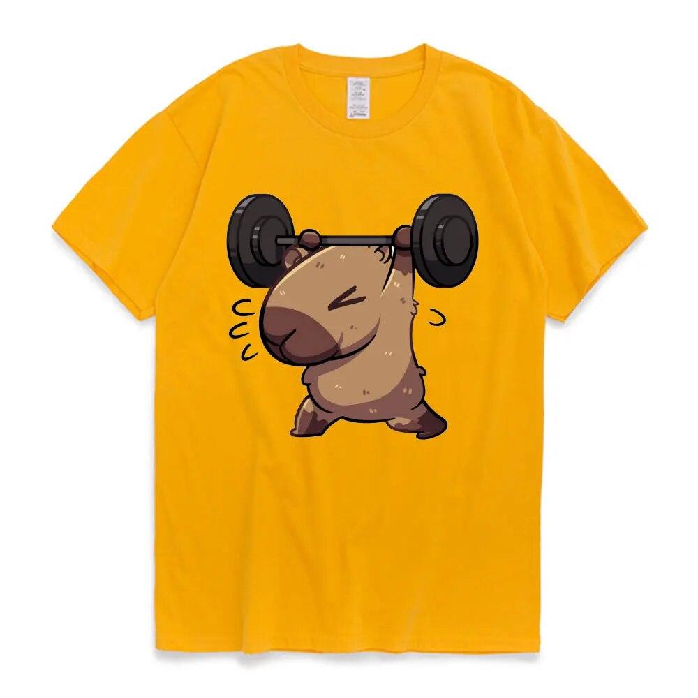 

Футболка с капибарой для спортзала, забавная футболка с мультяшным принтом для женщин унисекс, летняя модная футболка из чистого хлопка с коротким рукавом XL