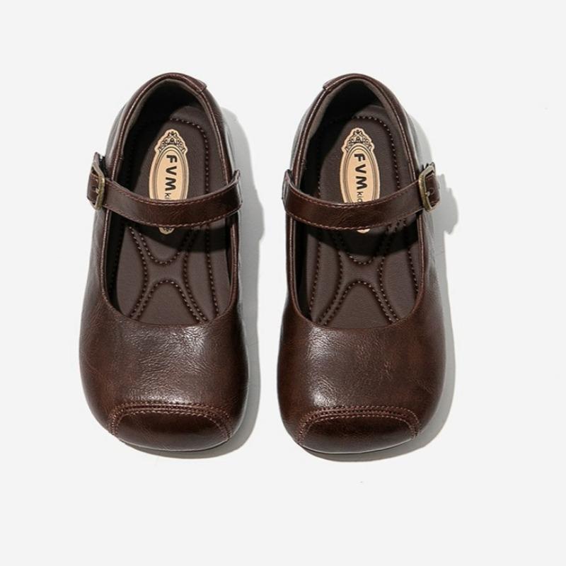 

Детские кожаные туфли принцессы, туфли Мэри Джейн для маленьких девочек, стильные дышащие туфли 33 темно-коричневого