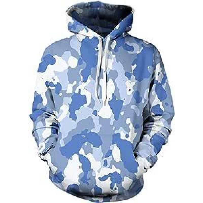 Mens Hooded Oversized Sweatshirt With 3D Camo Print Front Pocket Long Sleeve Fall Casual Wear