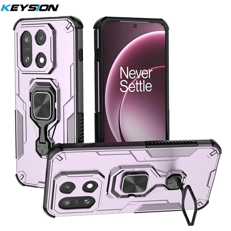 KEYSION Shockproof Armor Case for OnePlus 15 5G Silicone+PC Upright Metal Live Ring Stand Phone Back Cover for One Plus 1+ 15