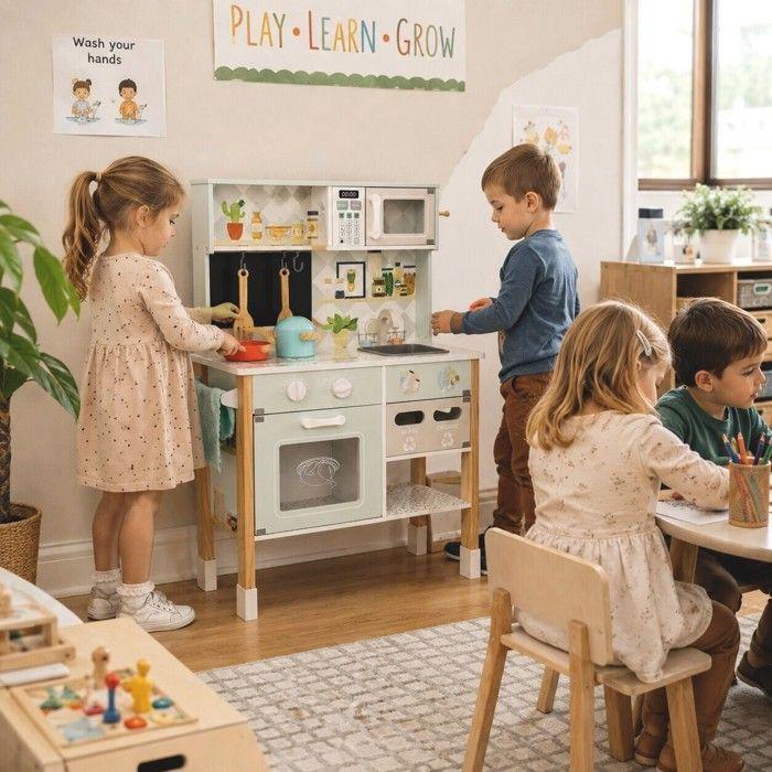 Cuisine en bois pour enfant - GINGER HOME - GINGER HOME - Plaque électronique - Micro-ondes électronique - Évier et accessoires
