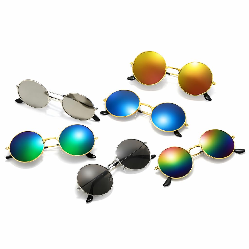 [Rio Grande] Round Design Gradient Sunglasses, Retro Fashion Accessory for Parties, Events, and Photography (Frame: Silver  Lens: Rainbow)