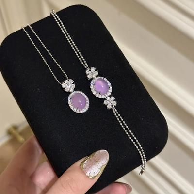 Haute Couture! Bracelet en Calcédoine Violette Naturelle pour Femmes Fait Main Incrusté Glace Transparent Violet Surface d'Œuf Bracelet Tempérament