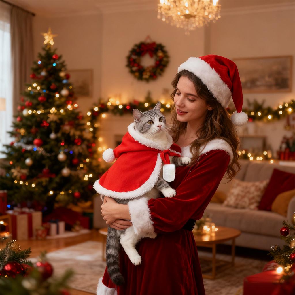 Vánoční pláštík a klobouk pro mazlíčky, festivalový set, kostým pro psí proměnu, vánoční obleček pro malé psy