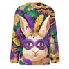 Women's Fashion Casual Slit Hem Round Neck Long Sleeve Loose Printed T-Shirt Top